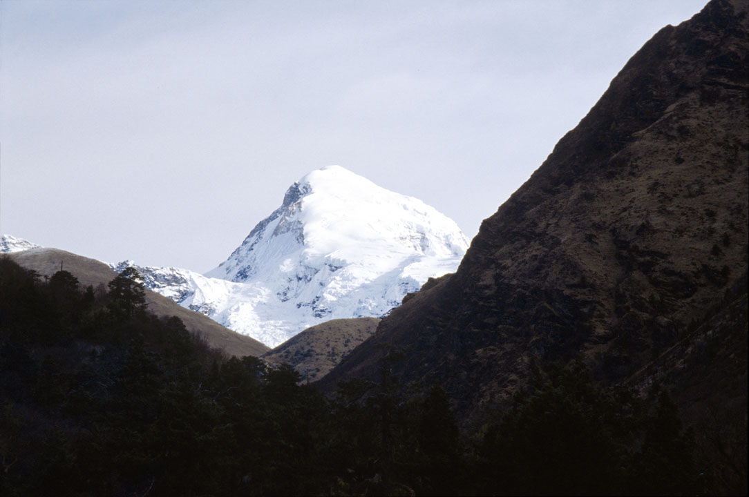 b_325m trek3.jpg - Népal - Kathmandou, Bodnath le dôme du Jomolhari (7314 m) vu à l'aube du campement de Takengthanka